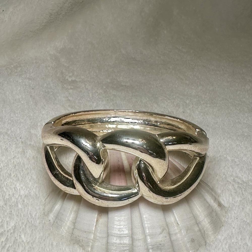 Chunky Silver‎ Tone Curb Chain Link Hinged Cuff Bracelet Statement